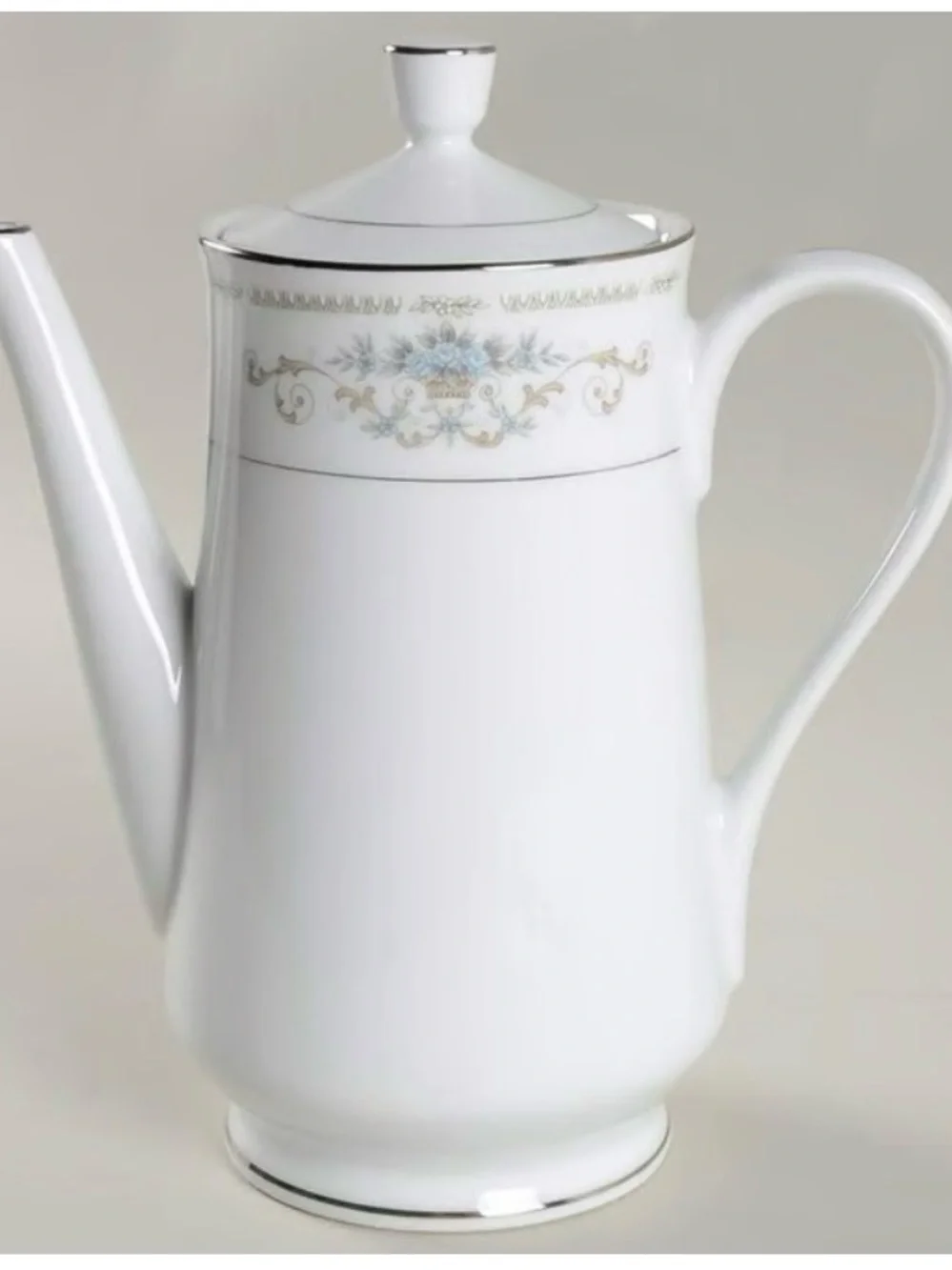 DIANE by Wade Fine China Coffee Tea Pot Blue Flowers Platinum Trim-Retired-NEW